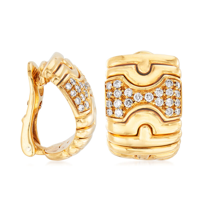 C. 1980 Vintage Bulgari .65 ct. t.w. Diamond Shield Clip-On Earrings in 18kt Yellow Gold image number 2