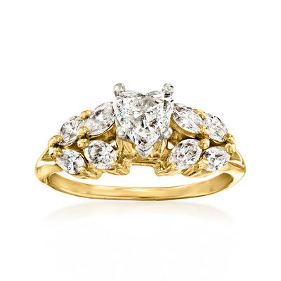 C. 1980 Vintage 1.50 ct. t.w. Heart-Shaped and Marquise Diamond Ring in 14kt Yellow Gold