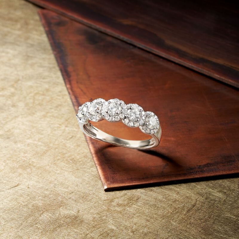 1.00 ct. t.w. Diamond Five-Stone Halo Ring in 14kt White Gold image number 4