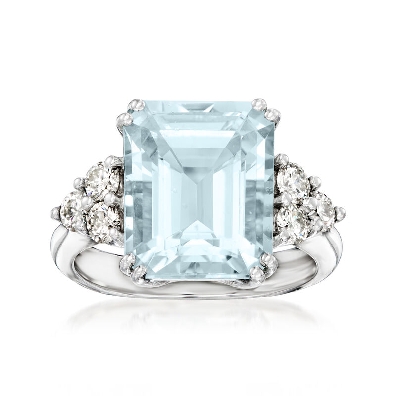5.50 Carat Aquamarine Ring with Diamonds in 14kt White Gold. Size 5 image number 0