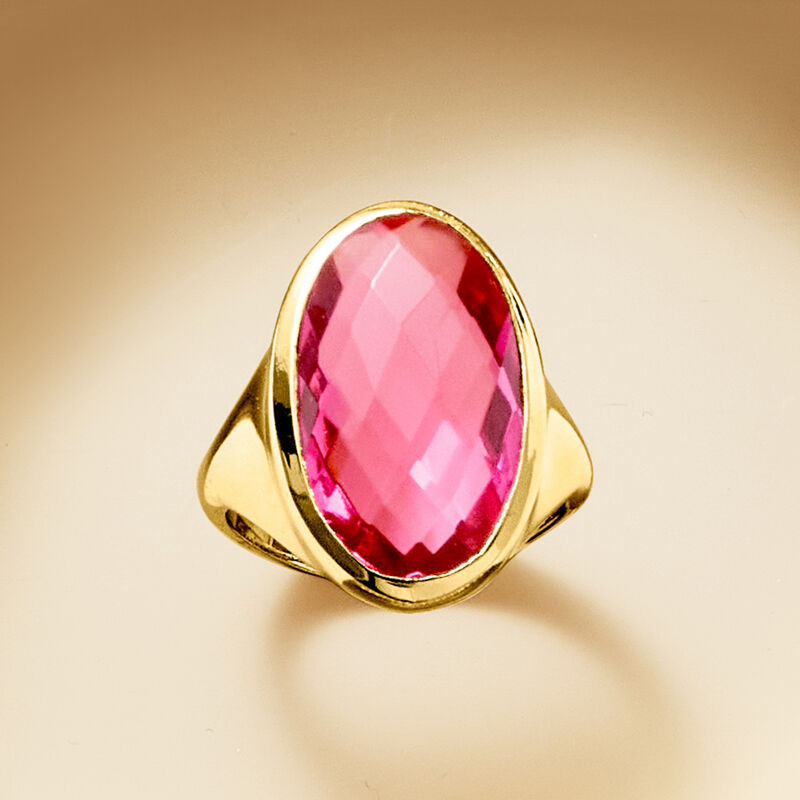 14kt Yellow Gold-Plated Ring with Simulated Pink Tourmaline image number 3