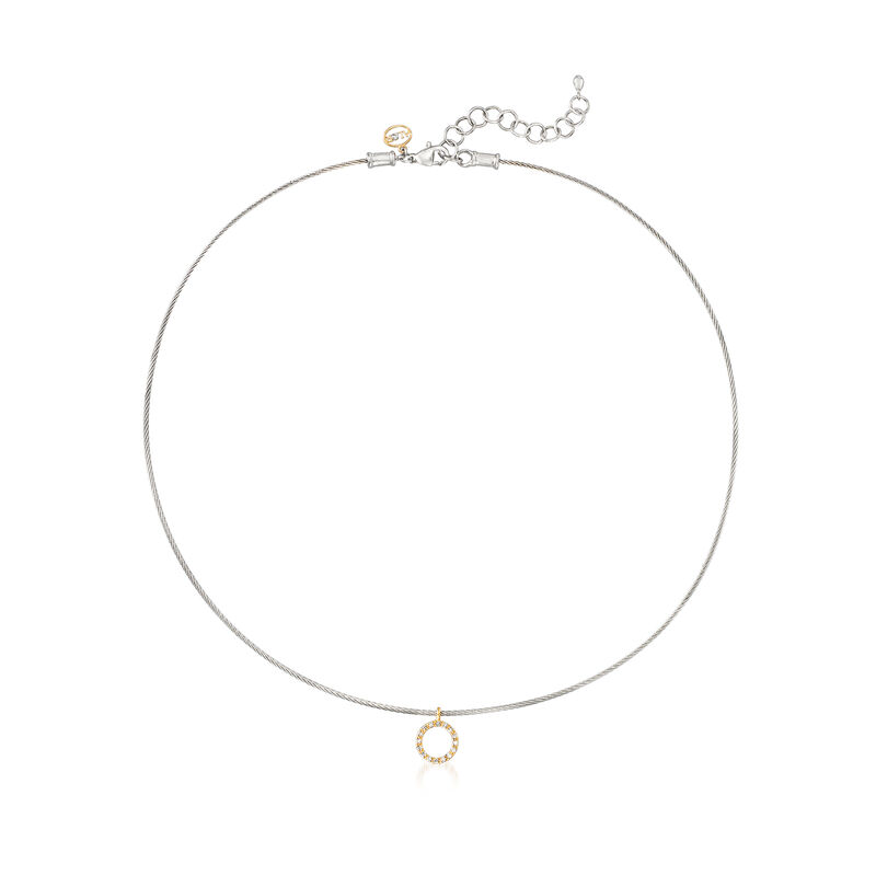 ALOR Gray &quot;Classique&quot; .14 ct. t.w.  Diamond Stainless Steel Cable Pendant Necklace with 18kt Gold image number 0