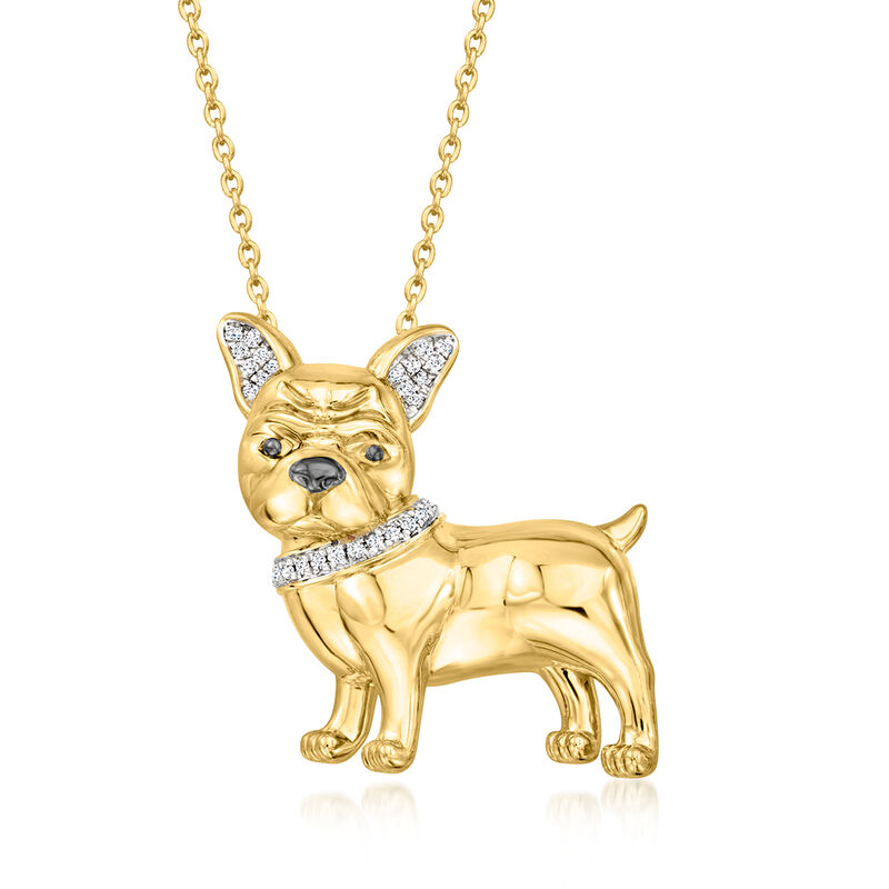 .10 ct. t.w. Diamond French Bulldog Pin/Pendant Necklace in 18kt Gold Over Sterling. 18&quot; image number 1