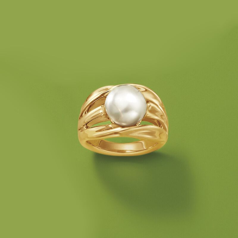 10.5-11mm Cultured Pearl Twisted Multi-Row Ring in 14kt Gold Over Sterling image number 3
