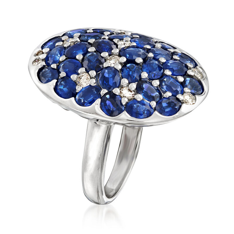 C. 1990 Vintage 6.75 ct. t.w. Oval Sapphire and .35 ct. t.w. Diamond Cluster Ring in 18kt White Gold image number 1