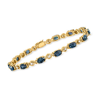 C. 1990 Vintage 7.70 ct. t.w. Sapphire and .40 ct. t.w. Diamond Bracelet in 18kt Yellow Gold