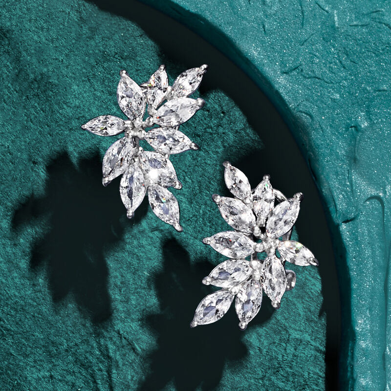 3.50 ct. t.w. Marquise CZ Cluster Earrings in Sterling Silver  image number 3