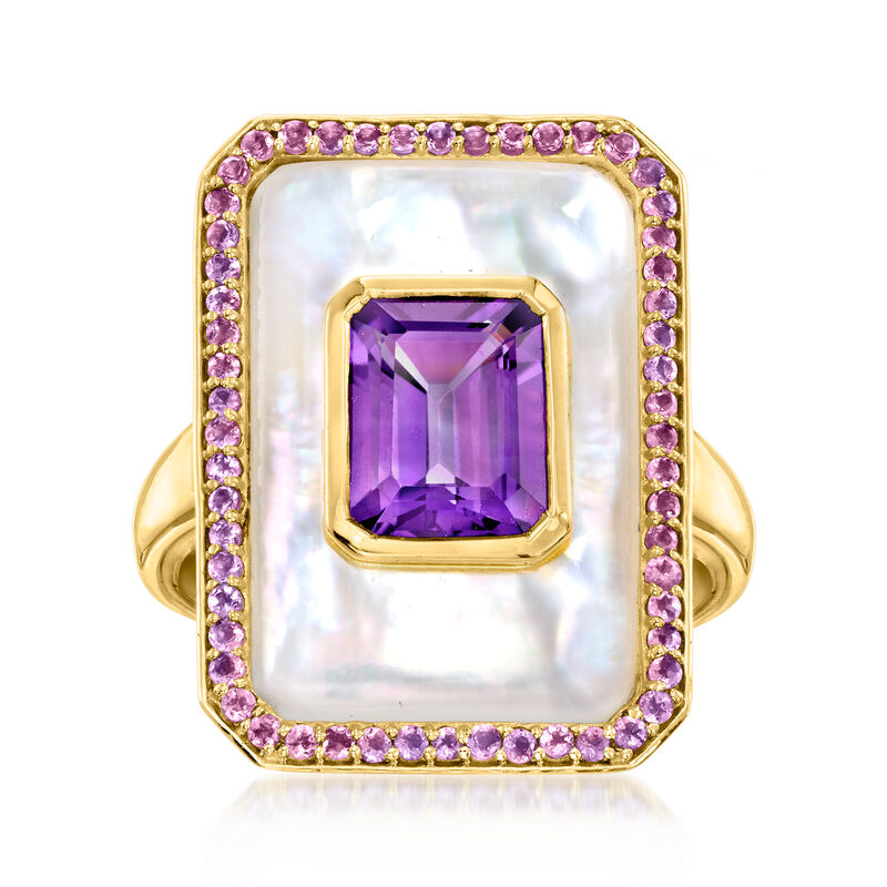Mother-of-Pearl and 6.15 ct. t.w. Amethyst Ring in 18kt Gold Over Sterling image number 0