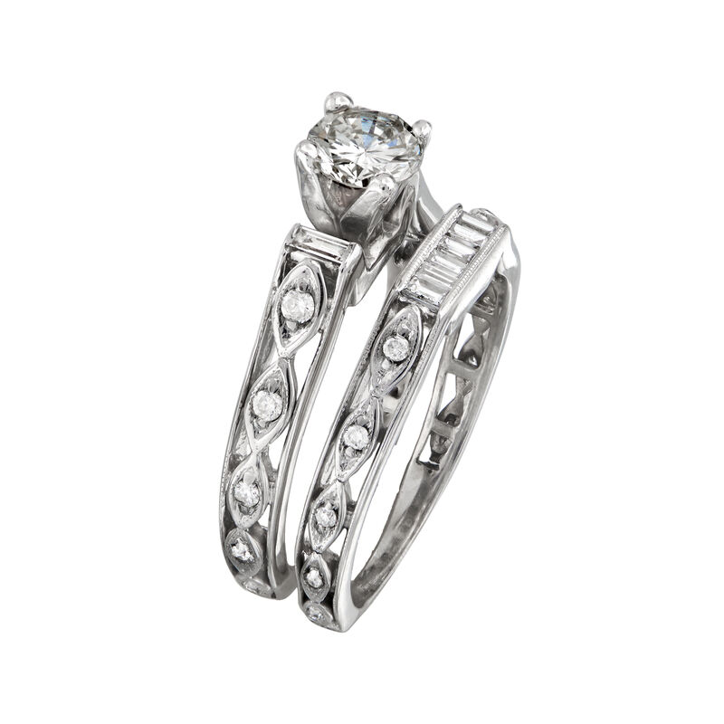 C. 2000. Vintage 1.34 ct. t.w. Diamond Bridal Set: Engagement and Wedding Rings in 18kt White Gold. Size 8 image number 2