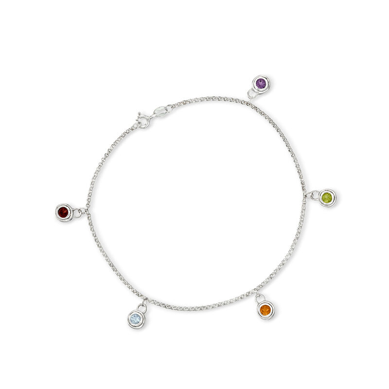 Personalized Anklet in Sterling Silver - 1 to 7 Birthstones image number 0