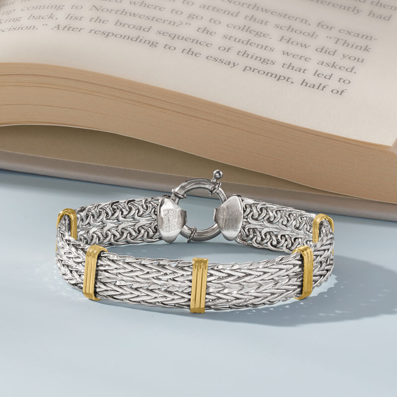 Two-Tone Sterling Silver Wheat-Link Bracelet. 7&quot; image number 2