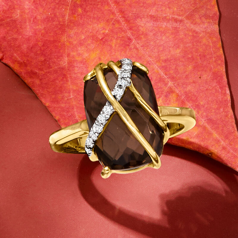 7.50 Carat Smoky Quartz and .10 ct. t.w. White Zircon Ring in 18kt Gold Over Sterling image number 3