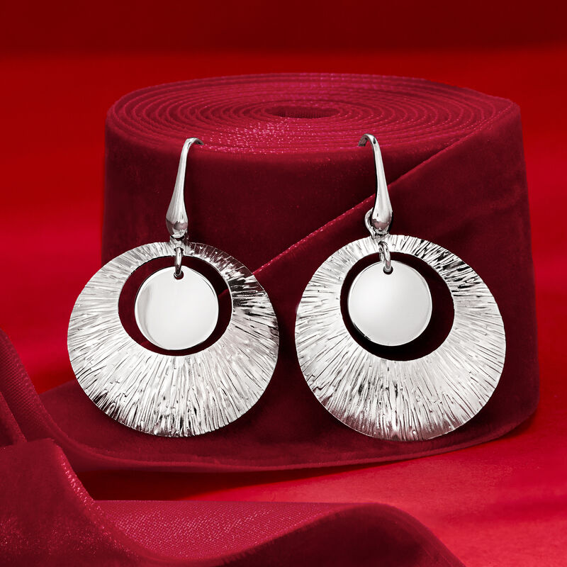 Italian Sterling Silver Textured Circle Drop Earrings  image number 2