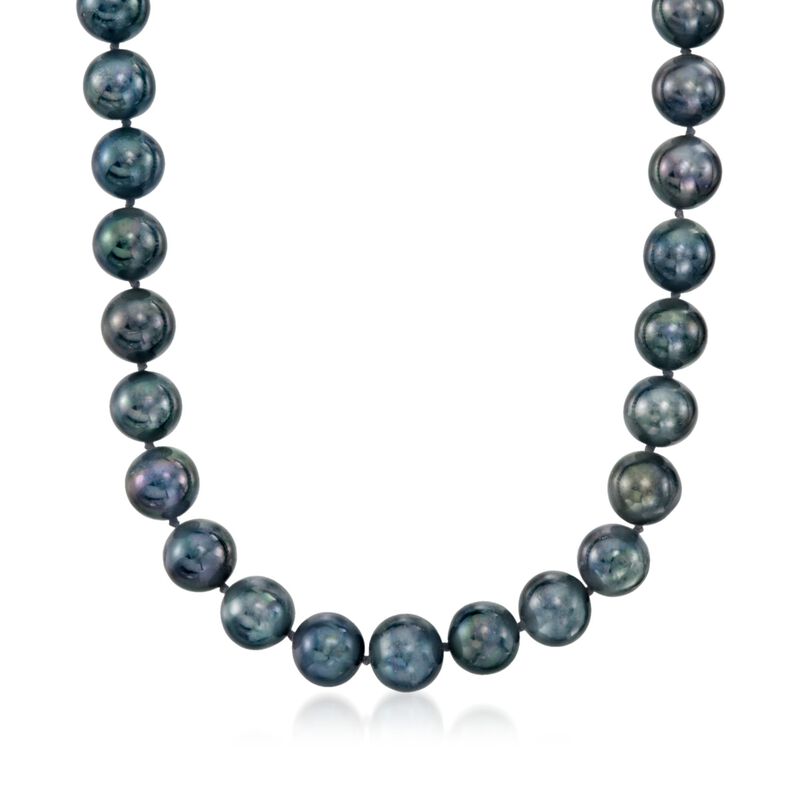 11-12mm Black Cultured Pearl Necklace with 14kt White Gold image number 0