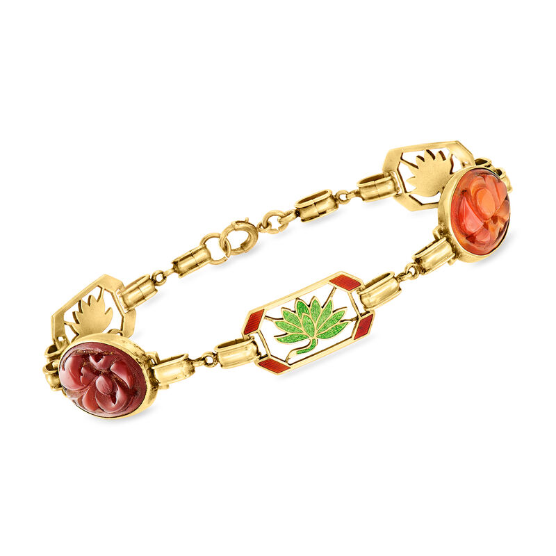 C. 1935 Vintage Carnelian and Multicolored Enamel Station Bracelet in 14kt Yellow Gold. 8.5&quot; image number 0