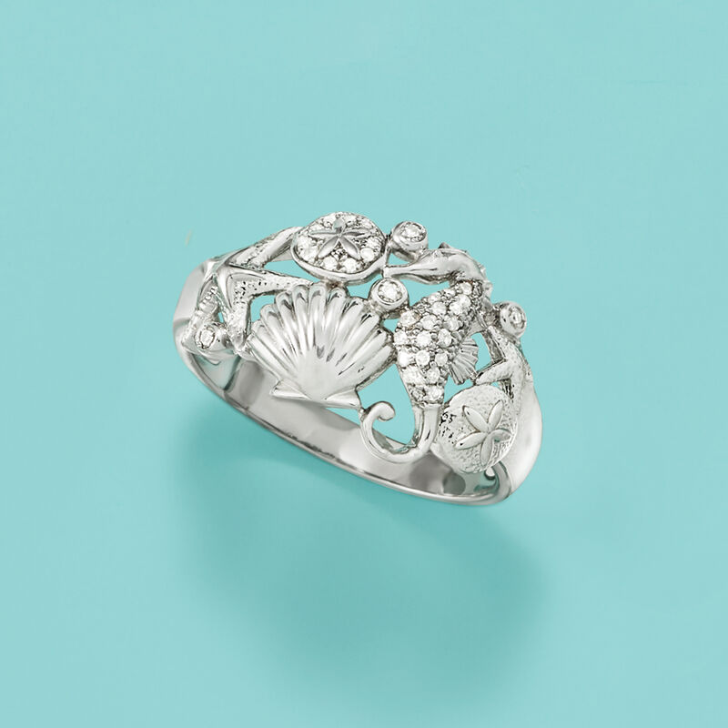 .10 ct. t.w. Diamond Sea Life Ring in Sterling Silver image number 3