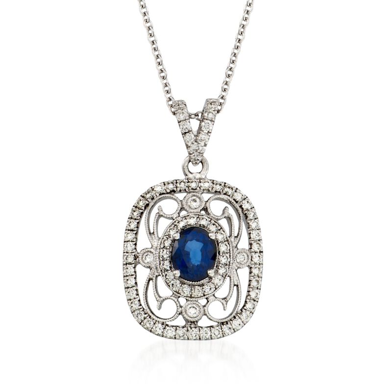 .60 Carat Fancy Sapphire and .39 ct. t.w. Diamond Pendant Necklace in 18kt White Gold. 17&quot; image number 1