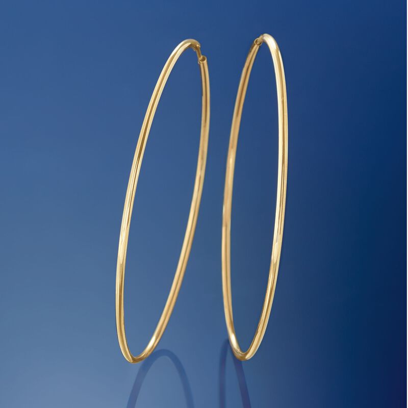 1.5mm 14kt Yellow Gold Endless Hoop Earrings. 2 3/8&quot; image number 2