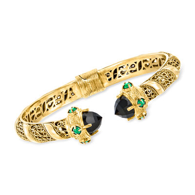 Black Agate Cuff Bracelet with Green Chalcedony in 18kt Gold Over Sterling