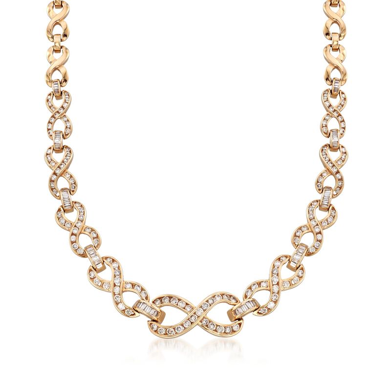 C. 1980 Vintage 5.25 ct. t.w. Diamond Infinity Necklace in 14kt Yellow Gold. 16.75&quot; image number 1