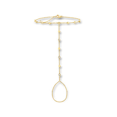 .20 ct. t.w. Bezel-Set Diamond and 14kt Yellow Gold Beaded Hand Chain Bracelet