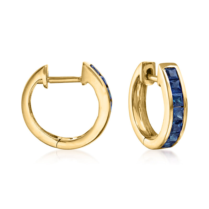 .80 ct. t.w. Sapphire Huggie Hoop Earrings in 14kt Yellow Gold. 3/8&quot; image number 0