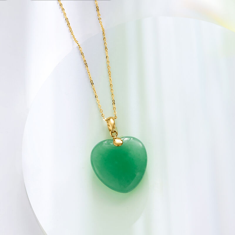 Jade Heart Pendant Necklace in 10kt Yellow Gold image number 3
