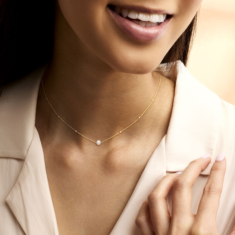 4-5mm Cultured Pearl Station Necklace in 14kt Yellow Gold. 16&quot; image number 0
