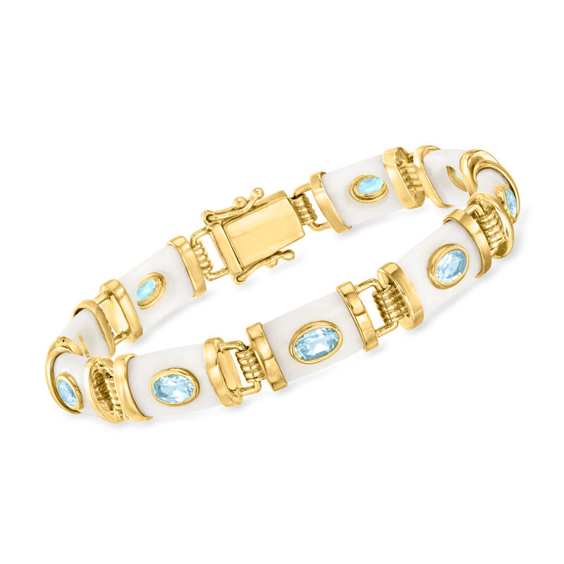 White Agate and 4.80 ct. t.w. Sky Blue Topaz Bracelet in 18kt Gold Over Sterling image number 0