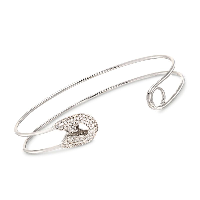 .95 ct. t.w. CZ Safety Pin Cuff Bracelet in Sterling Silver image number 0