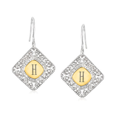 14kt Yellow Gold and Sterling Silver Personalized Floral Drop Earrings