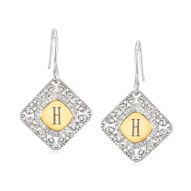 14kt Yellow Gold and Sterling Silver Personalized Floral Drop Earrings image number 0