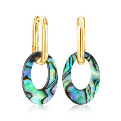 18kt Gold Over Sterling Hoop Earrings with Removable Oval Abalone Shell Drops