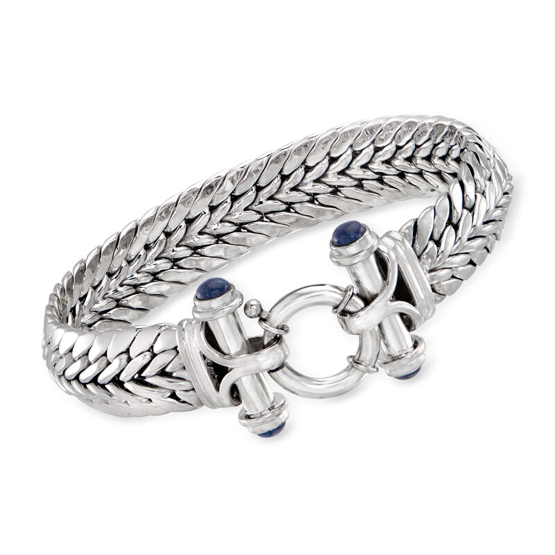 Sterling Silver Wheat-Link Bracelet with Lapis image number 0