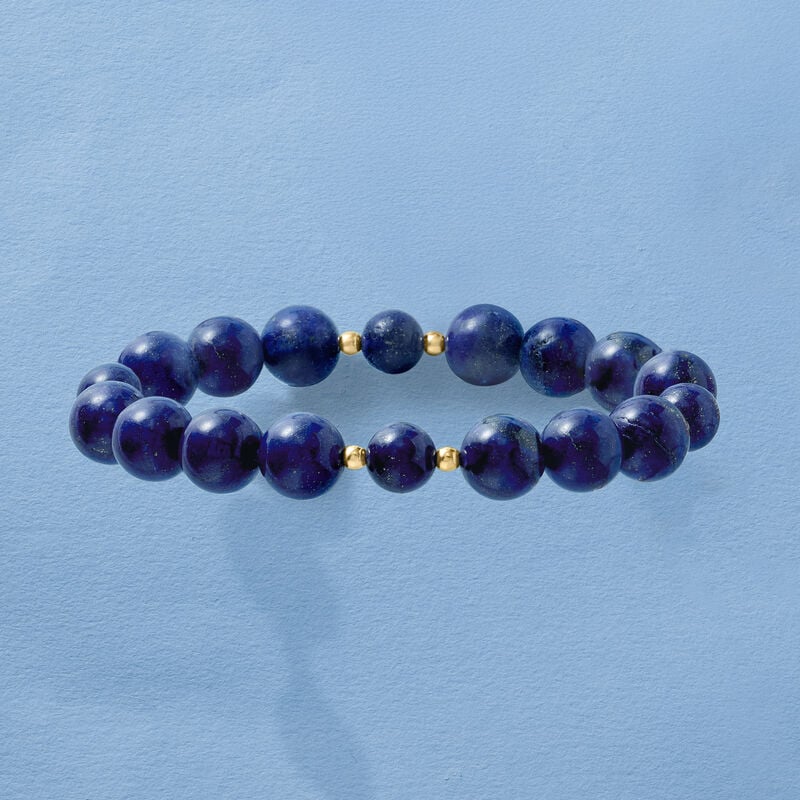8-10mm Lapis Bead Stretch Bracelet with 14kt Yellow Gold image number 3