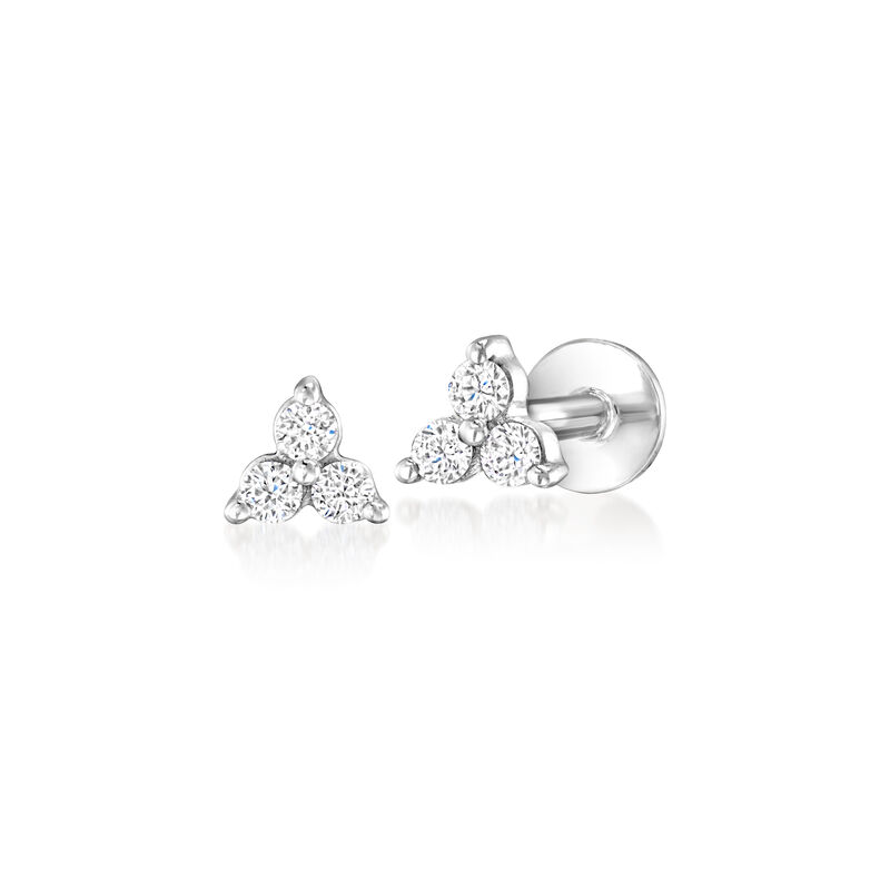 Lab-Grown Diamond Three-Stone Single Flat-Back Stud Earring in 14kt White Gold image number 3