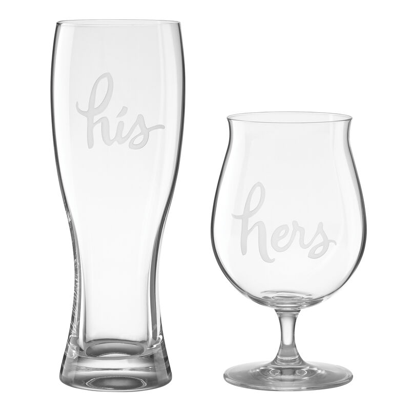 Kate Spade New York &quot;Two of a Kind&quot; Set of 2 &quot;His&quot; and &quot;Hers&quot; Beer Glasses image number 0