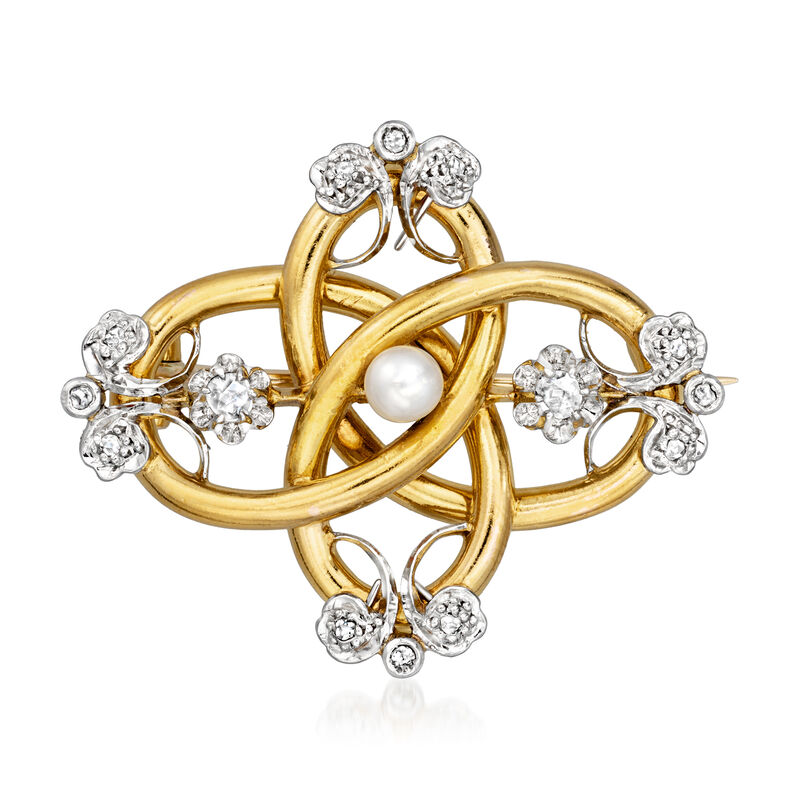 C. 1900 Vintage 3.5mm Cultured Pearl and .15 ct. t.w. Diamonds in 22kt Yellow Gold image number 0
