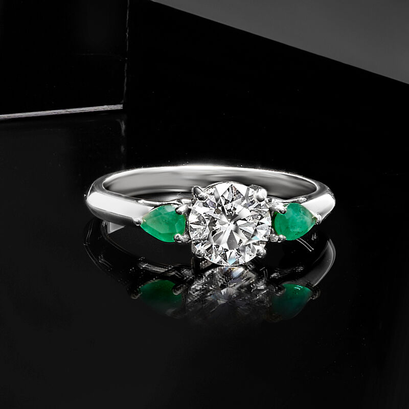 1.00 Carat Lab-Grown Diamond Ring with .20 ct. t.w. Emeralds in 14kt White Gold image number 3
