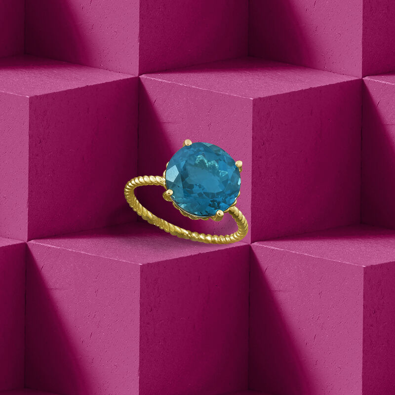 8.00 Carat London Blue Topaz Twisted Ring in 14kt Yellow Gold image number 3