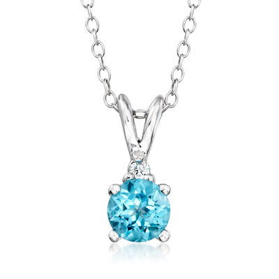 1.00 Carat Swiss Blue Topaz Pendant Necklace with Single Diamond in Sterling Silver