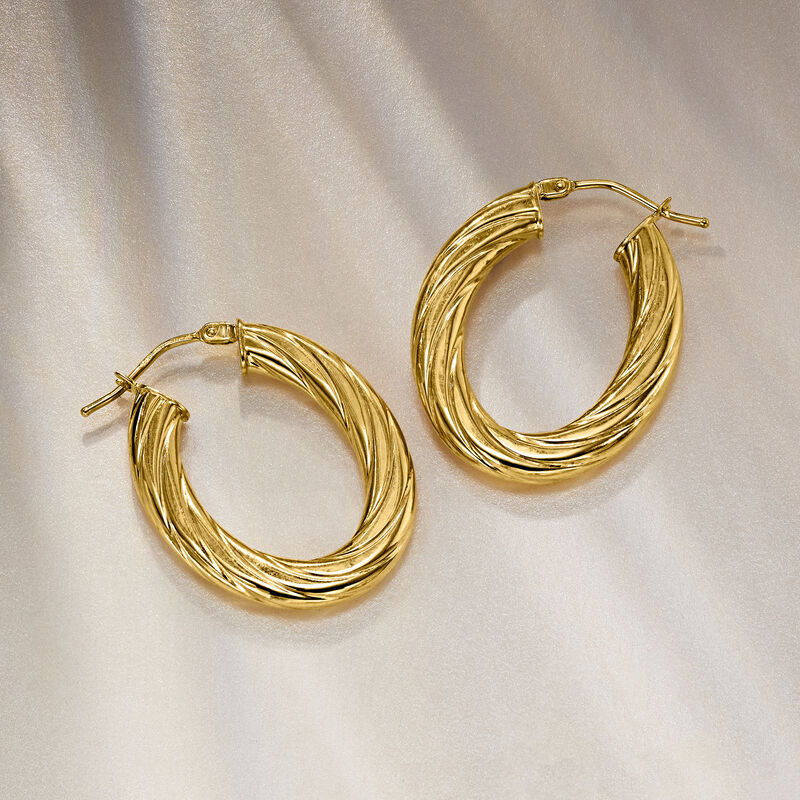 Italian 10kt Yellow Gold Twisted Oval Hoop Earrings. 1" image number 2