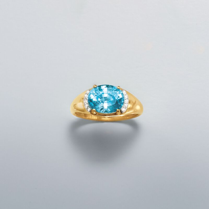 4.10 Carat Blue Zircon Ring with Diamond Accents in 14kt Yellow Gold image number 3