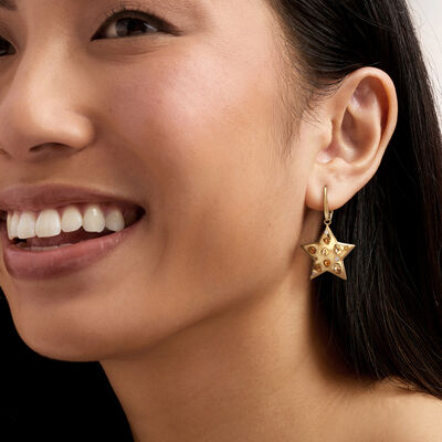 1.55 ct. t.w. Orange and Yellow Citrine Star Drop Earrings with .11 ct. t.w. Lab-Grown Diamonds in 18kt Gold Over Sterling