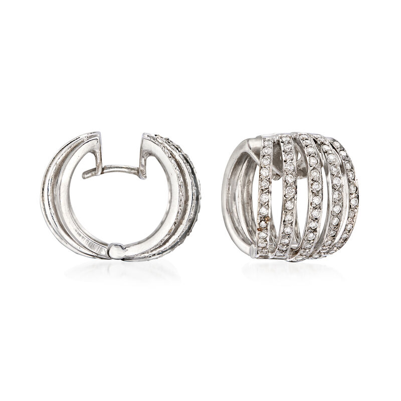 C. 1980 Vintage 1.00 ct. t.w. Diamond Huggie Hoop Earrings in 18kt White Gold. 1/2&quot; image number 0