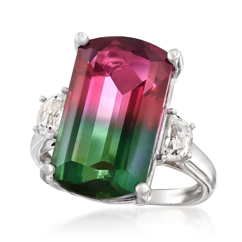 9.00 Carat Watermelon Mystic Quartz and .60 ct. t.w. Rock Crystal Ring in Sterling Silver image number 3