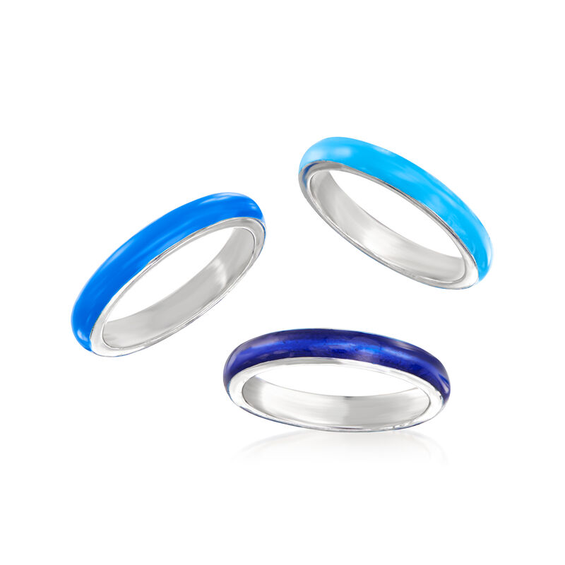 Italian Tonal Blue Enamel Jewelry: Three Rings in Sterling Silver image number 3