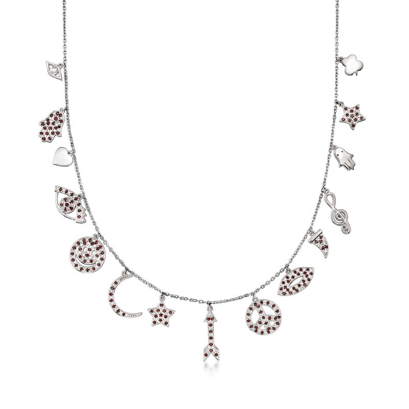 .70 ct. t.w. Garnet Multi-Charm Symbol Necklace in Sterling Silver image number 0