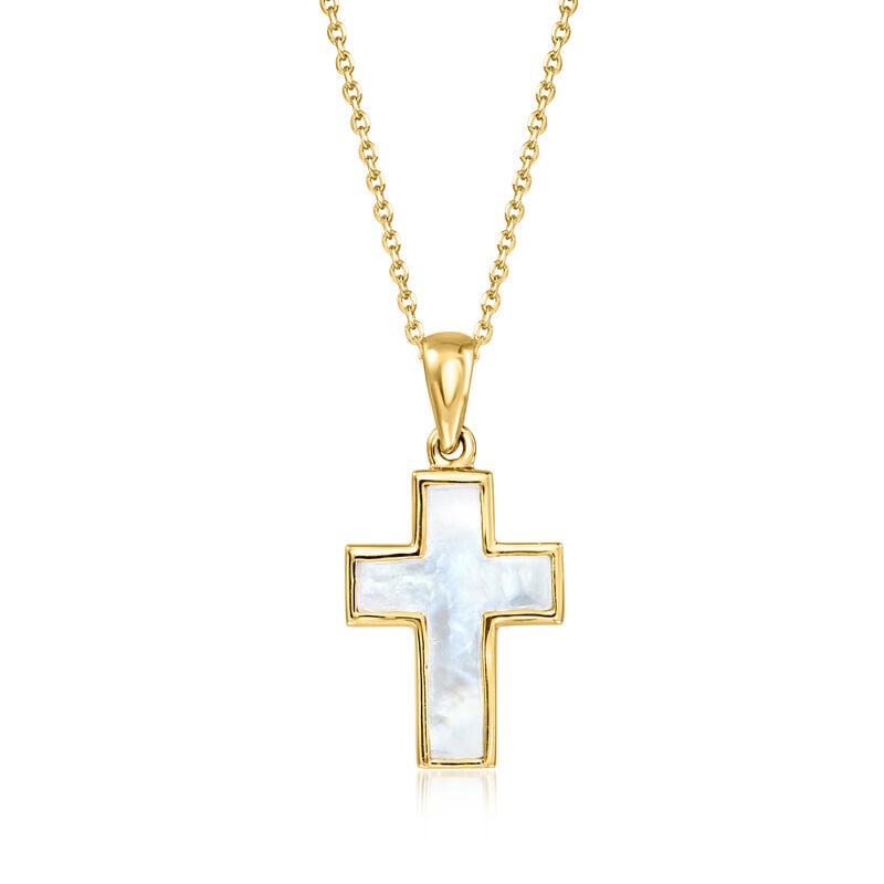 Italian Mother-of-Pearl Cross Pendant Necklace in 18kt Gold Over Sterling. 18" image number 1