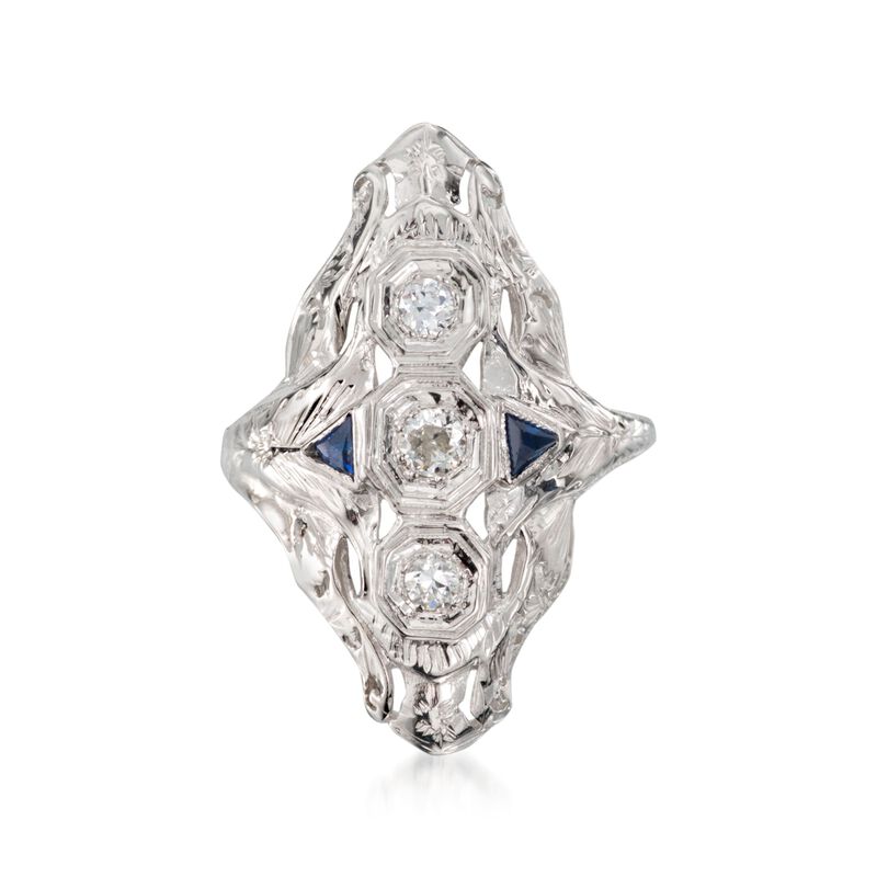 C. 1990 Vintage .35 ct. t.w. Diamond and Faux Sapphire Ring in 18kt White Gold image number 0